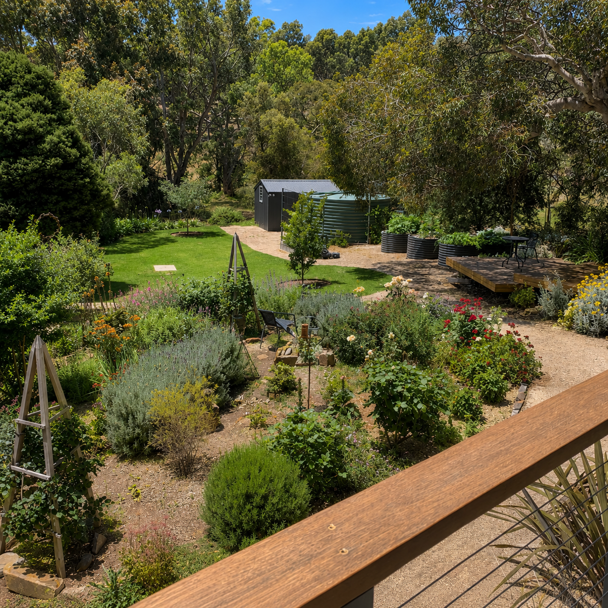 Established planting and native garden beds
