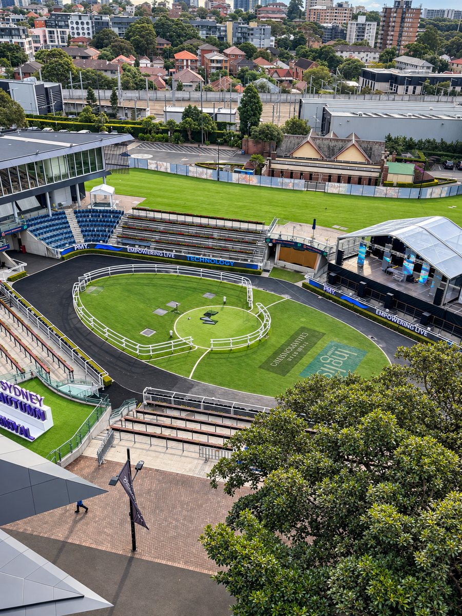 Royal Randwick Racecourse, the track and grandstands from above