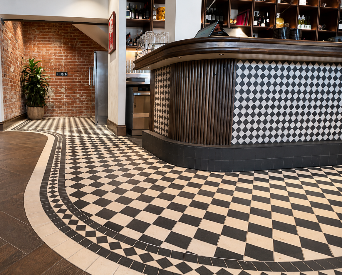 Polished concrete and stone floor tiling