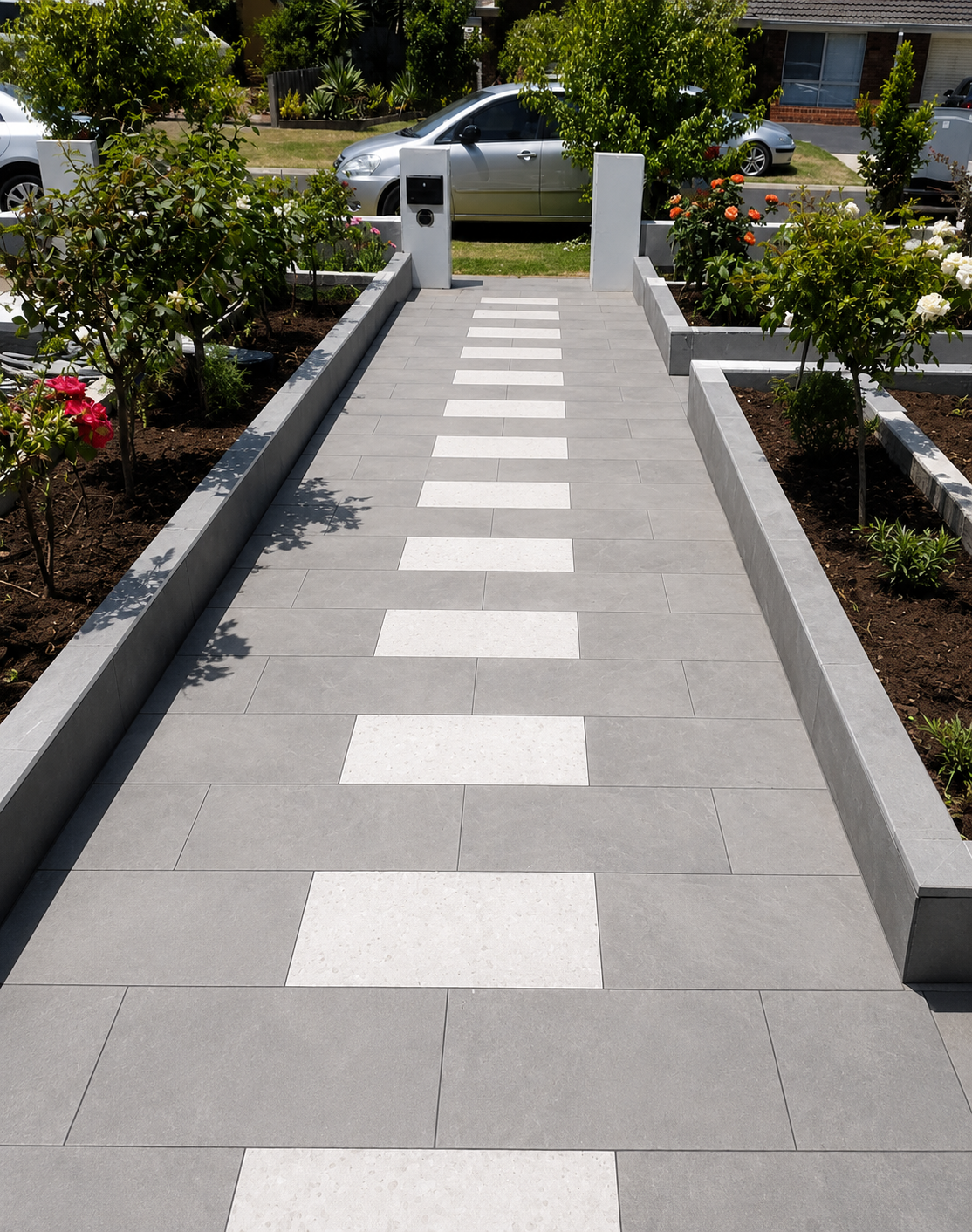Outdoor stone paving around a pool